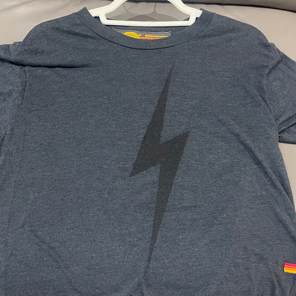 Aviator Nation Blue Tee with Black Lightning Bolt